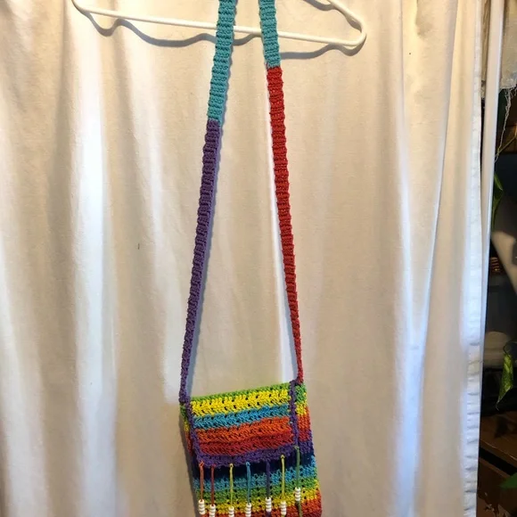 Pride Rainbow Crochet Shoulder Bag with Bead Fringe - Picture 3 of 12